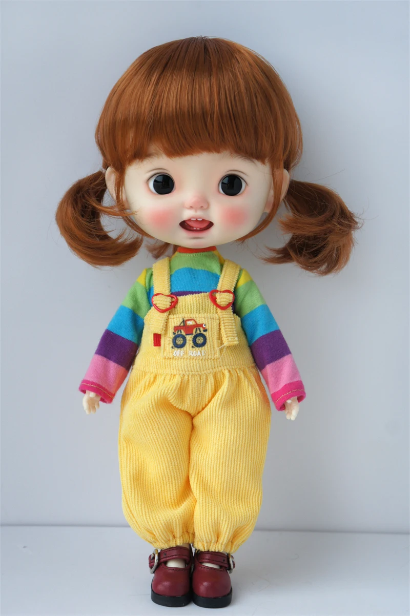 JD805 1/12 1/8 1/6 1/4 1/3 Blythe Q-Baby Cute Double C-Curly Pony BJD Wig Suit Size 4-5 Inch to 10-11 Inch Hair Doll Accessories