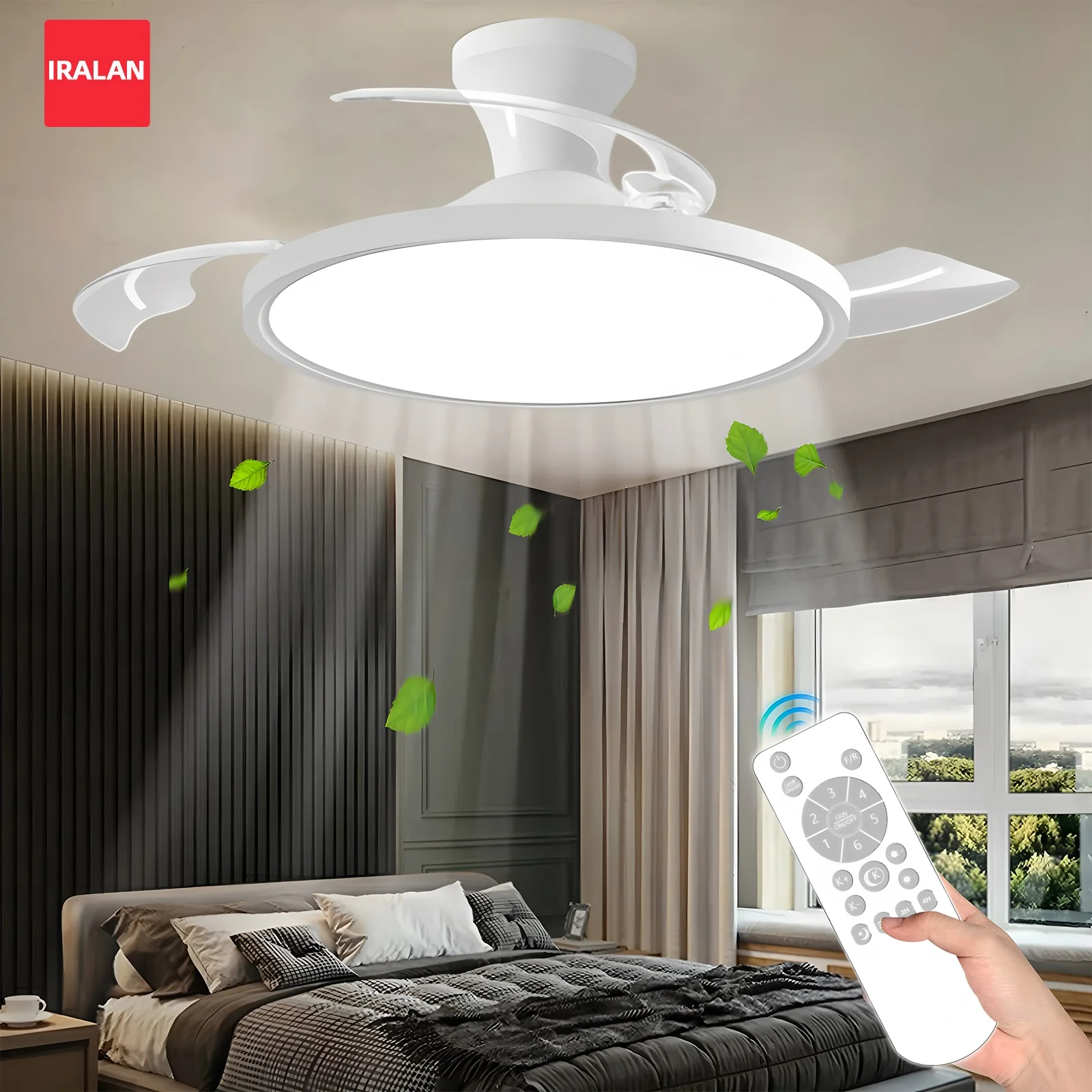 

Smart Ceiling Fan with Lamp 6-Speed ​​Dimmable Retractable Blades Home Decoration Cooling Electric Fan for Living Room Study