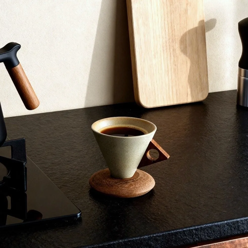 

Triangular Cone Ceramic Coffee Cup Drinking Cup Vintage Style Vintage Pottery Mug with Handle Handmade Espresso Cup Gift Giving