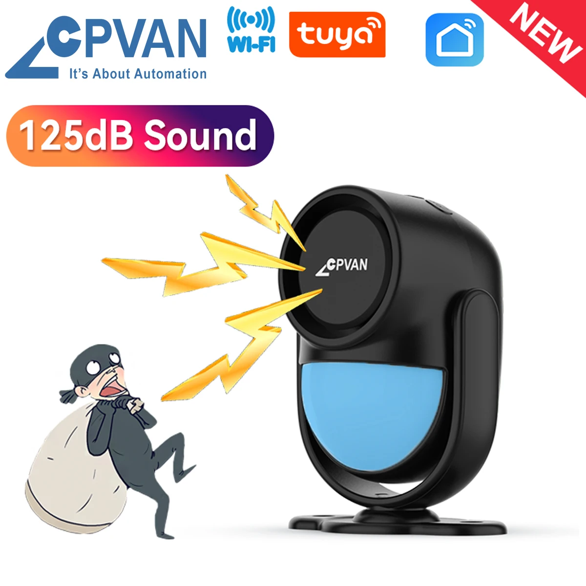 CPVAN Tuya Smart Motion Sensor Alarm Wireless Wifi Home Burglar security Alarm Door Sensor Kit Built-in 125dB home alarm system