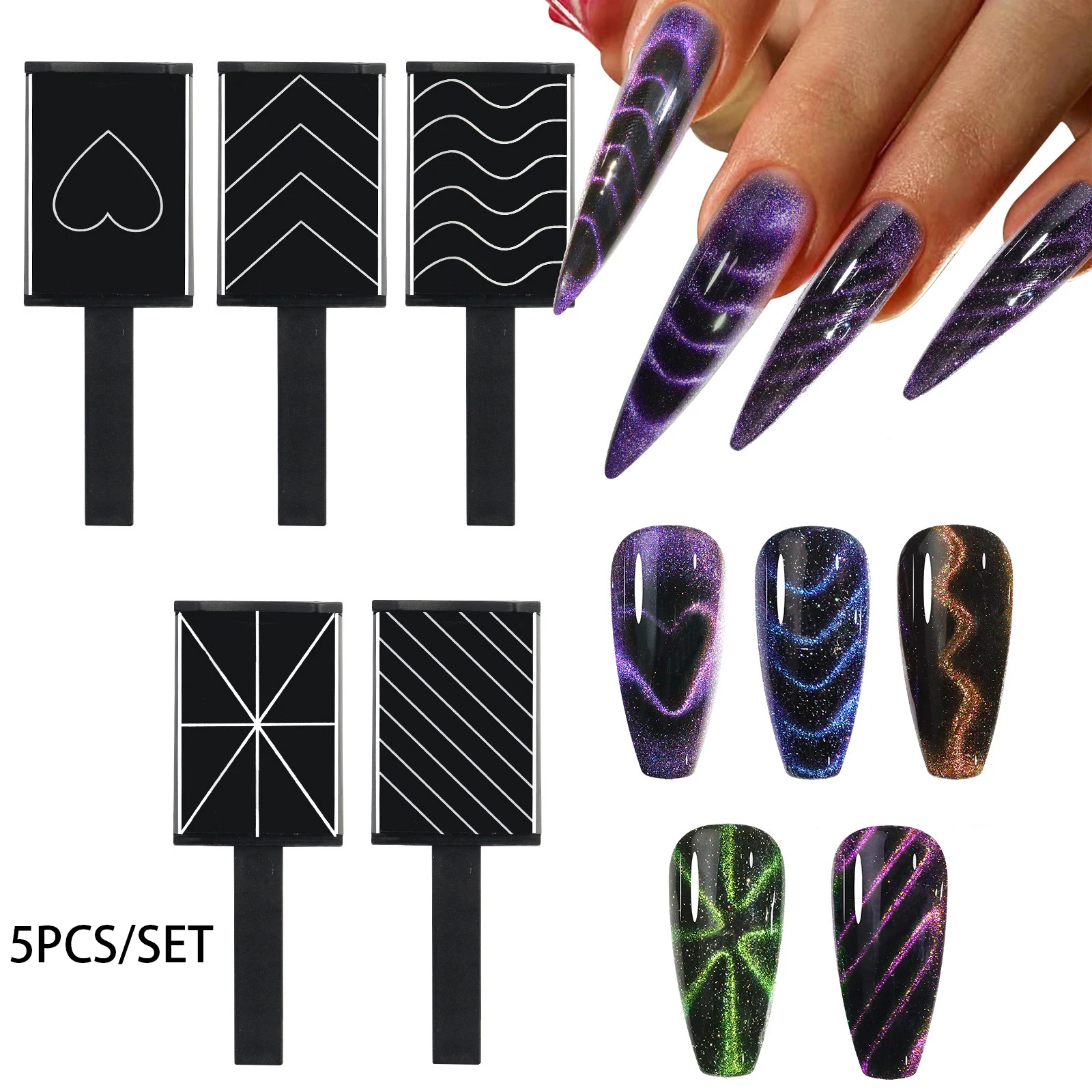 1 Set Manicure Cat Eye Magnet 3D Magnetiron Nail Polish Gel Varnish Strong Magnet Heart Pattern Magnetic Stick Wand Nail Tools