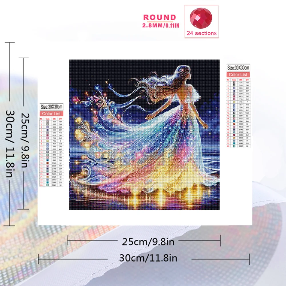 HUACAN Diamond Mosaic 5D Girl Portrait Painting Full Square Round Seaside New Arrivals Evening Dress Personalized Gift