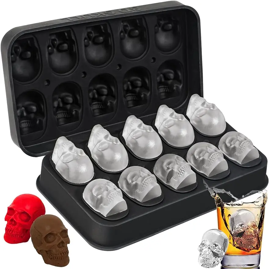 Schädel Eiswürfel form Hohlraum Silikon Eisform mit Deckel Gefrier schrank mit Trichter wieder verwendbares Halloween zum Backen von Pralinen harz