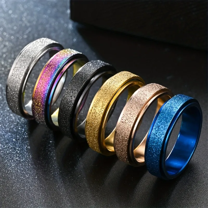 Fashion Stainless Steel Spinner Vacuum Frosted Rings for Women Men Playability Relief Anxiety Ring Jewelry