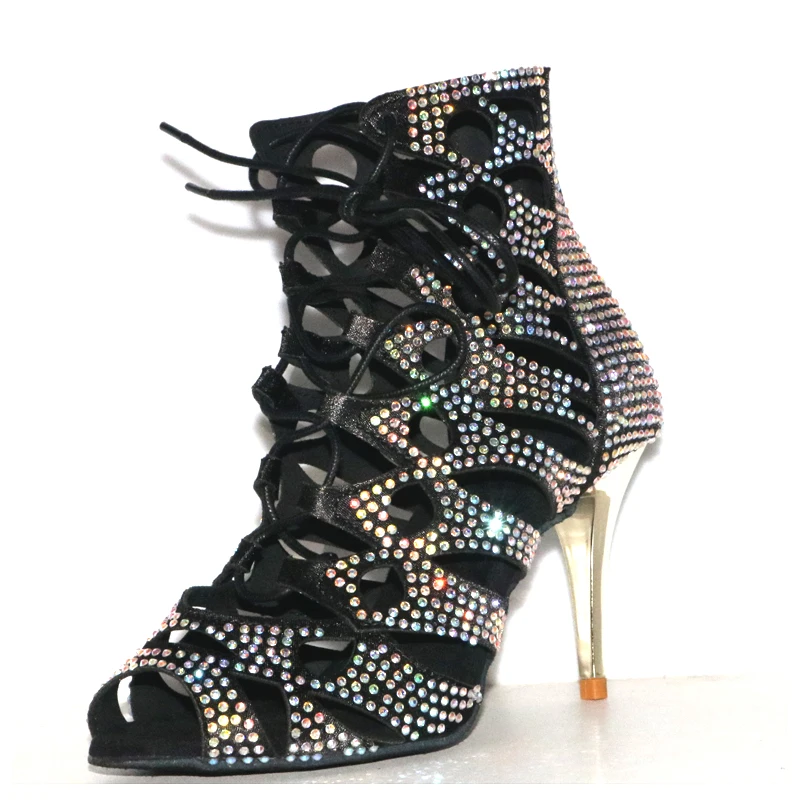 Loogtshon Rhinestone Professional Latin Dance Heel 8.5CM Lady Dance Shoes Soft Samba Rumba Cha Cha Dancing Shoes PROMO