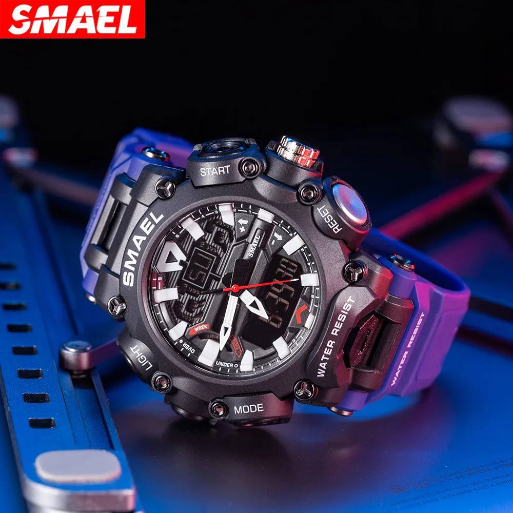 SMAEL 전술 대형 다이얼, 맞춤형 트렌드 다기능 방수 야외 스포츠 남성용 시계 디지털 손목 시계