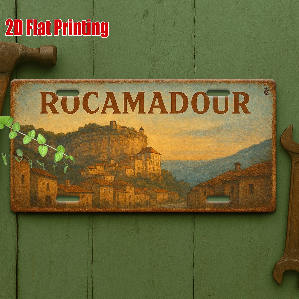2D Flat,1pc, Vintage Metal Sign,Rocamadour France Sign, Perfect for Scenic Villages, Gift for History Buffs, France Fans