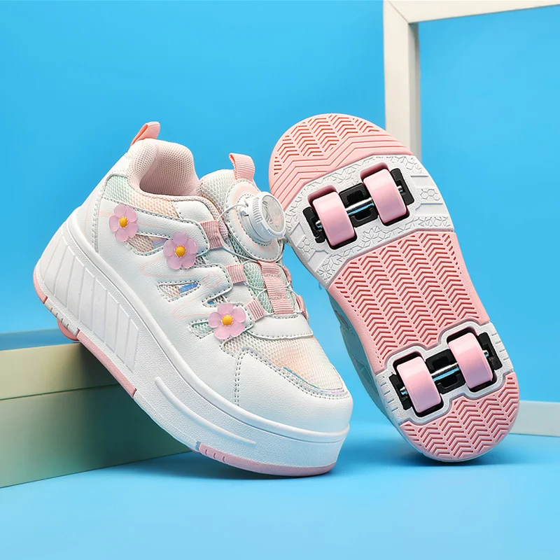 

Roller Skates Kid 4 Wheels With Sneakers Boy Sport Boot Girl Quad Skates Children Skating Shoes