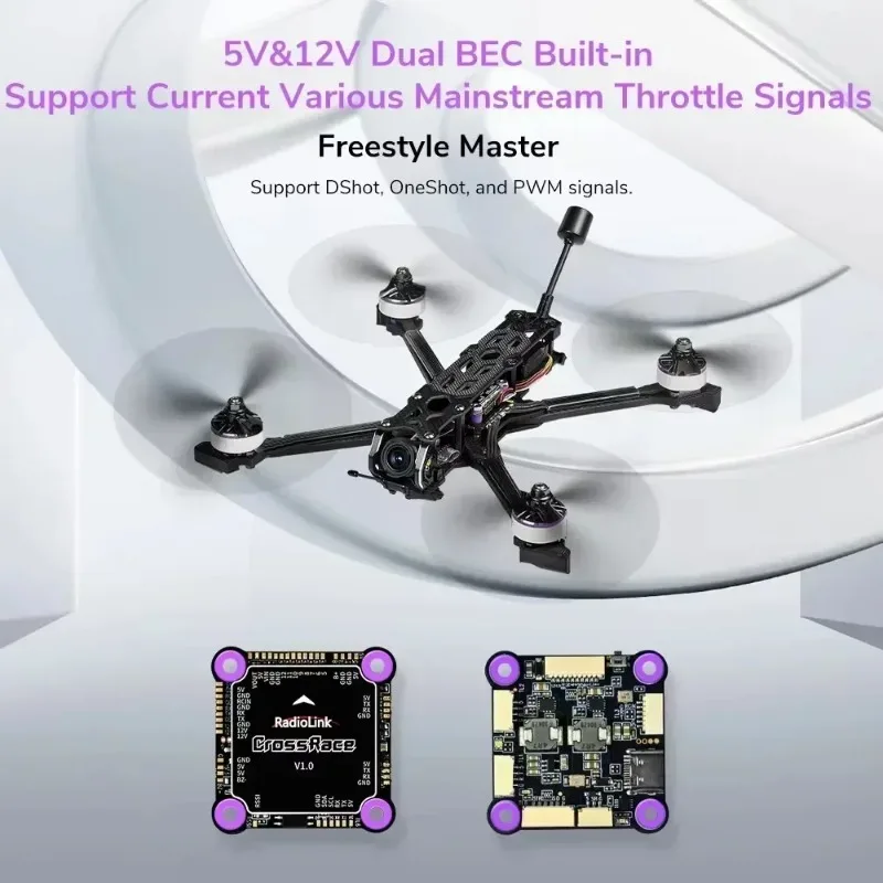 คอนโทรลเลอร์การบิน HobbyFly RC CrossRace 12CH พร้อม OSD และ ESC 4-in-1, แบบเสียบใช้งานได้ทันทีสำหรับมัลติโรเตอร์ FPV 2-8 แกน