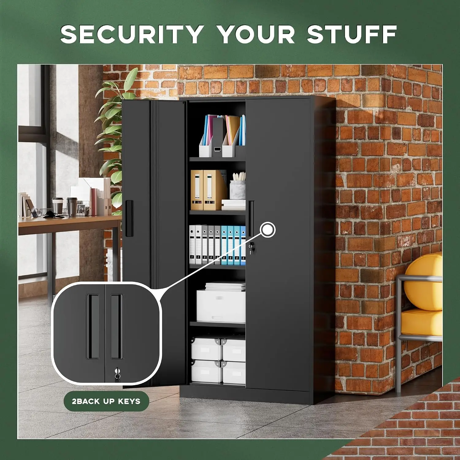 Metal Cabinet, 72” Black Tool Steel Locking Cabinet with Doors and 4 Shelves, Tall Cabinets for Garage Storage Systems Lockable