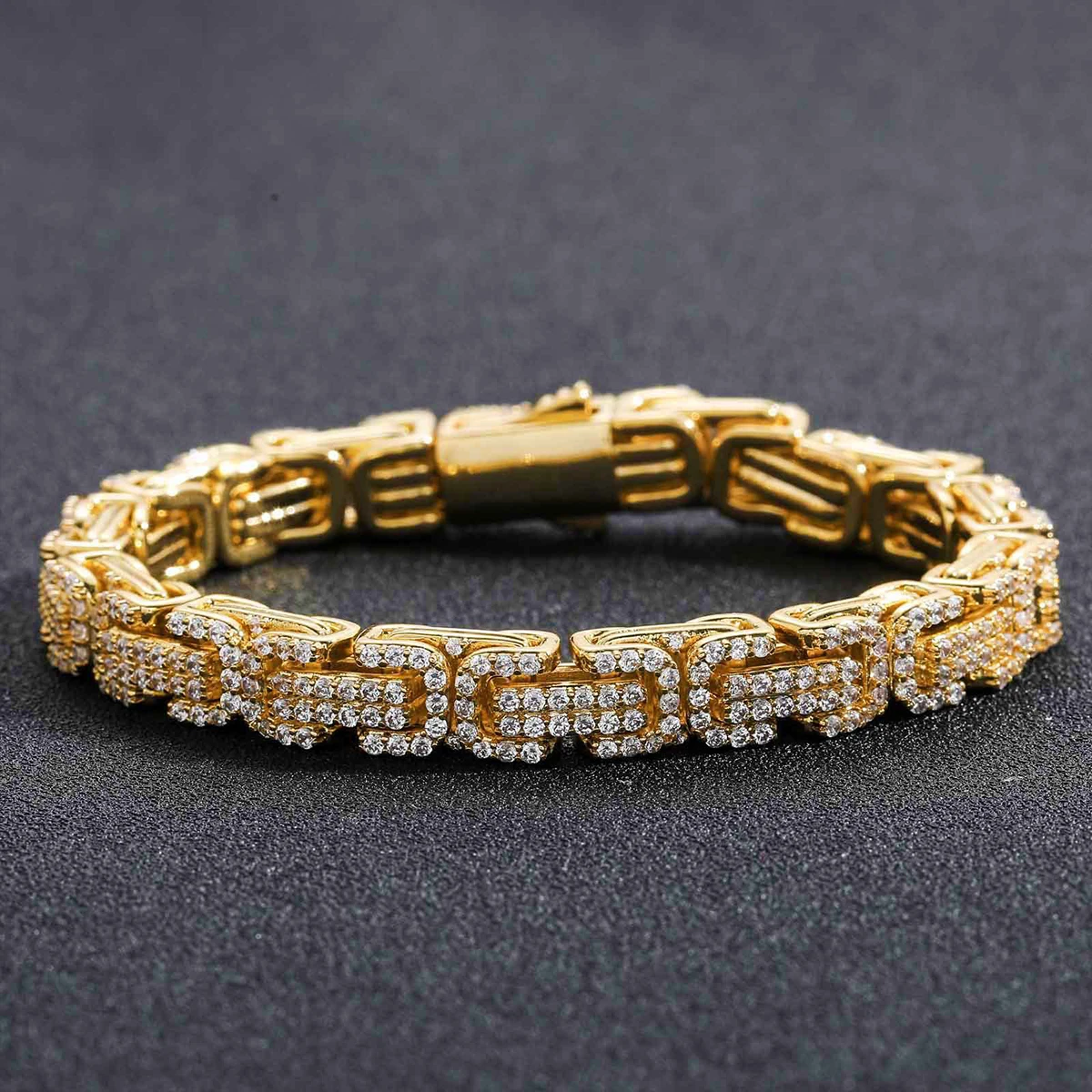 Aokaishen Byzantium Bracelet Women Chain Real Gold Plated Hip Hop Rock Street Jewelry Iced Out Charms Items 2024 New Arrivals