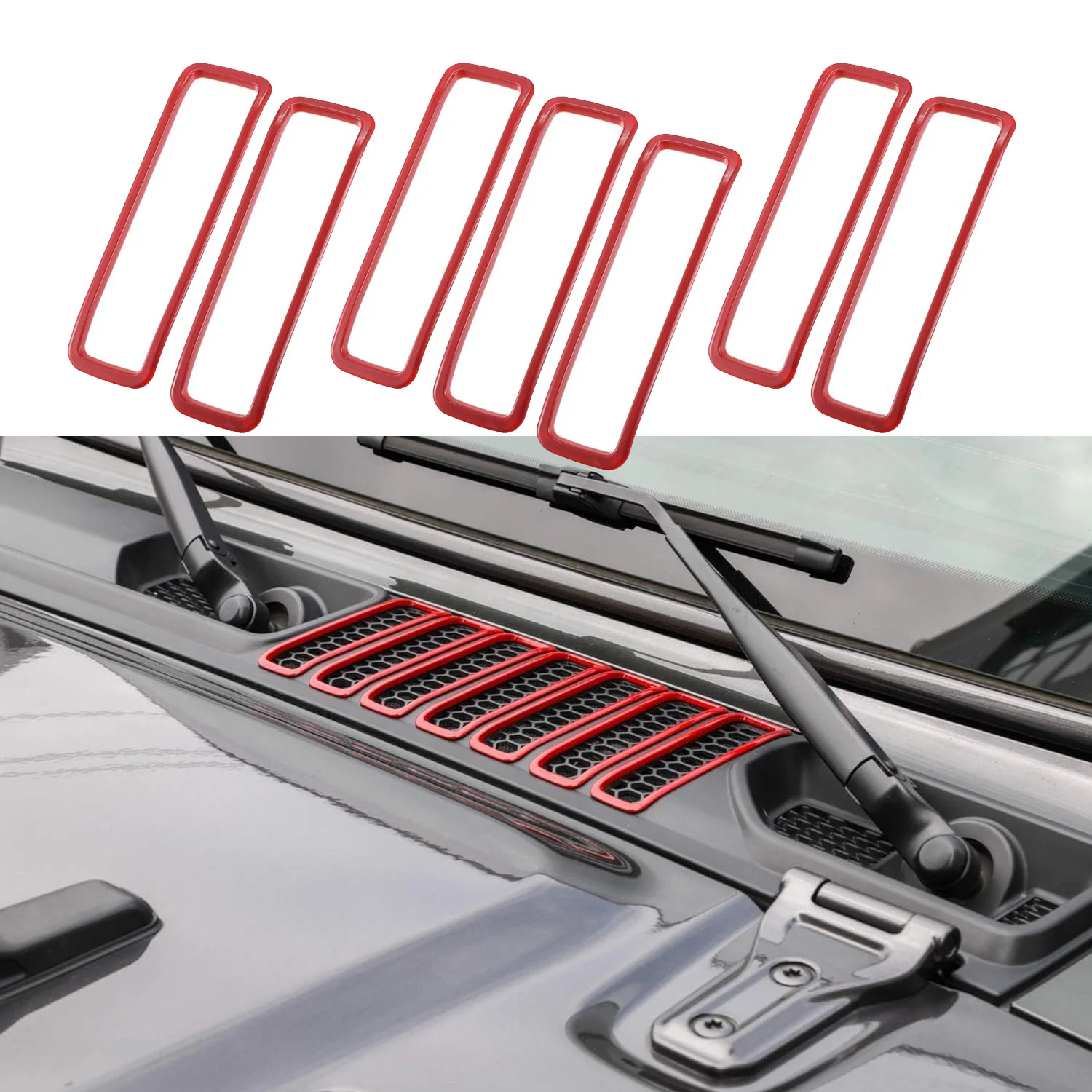 

Hood Vent Cover Trim for Jeep Wrangler JL JLU Gladiator JT 2018-2024 Air Intake Decor Frame Sticker 7pcs/set