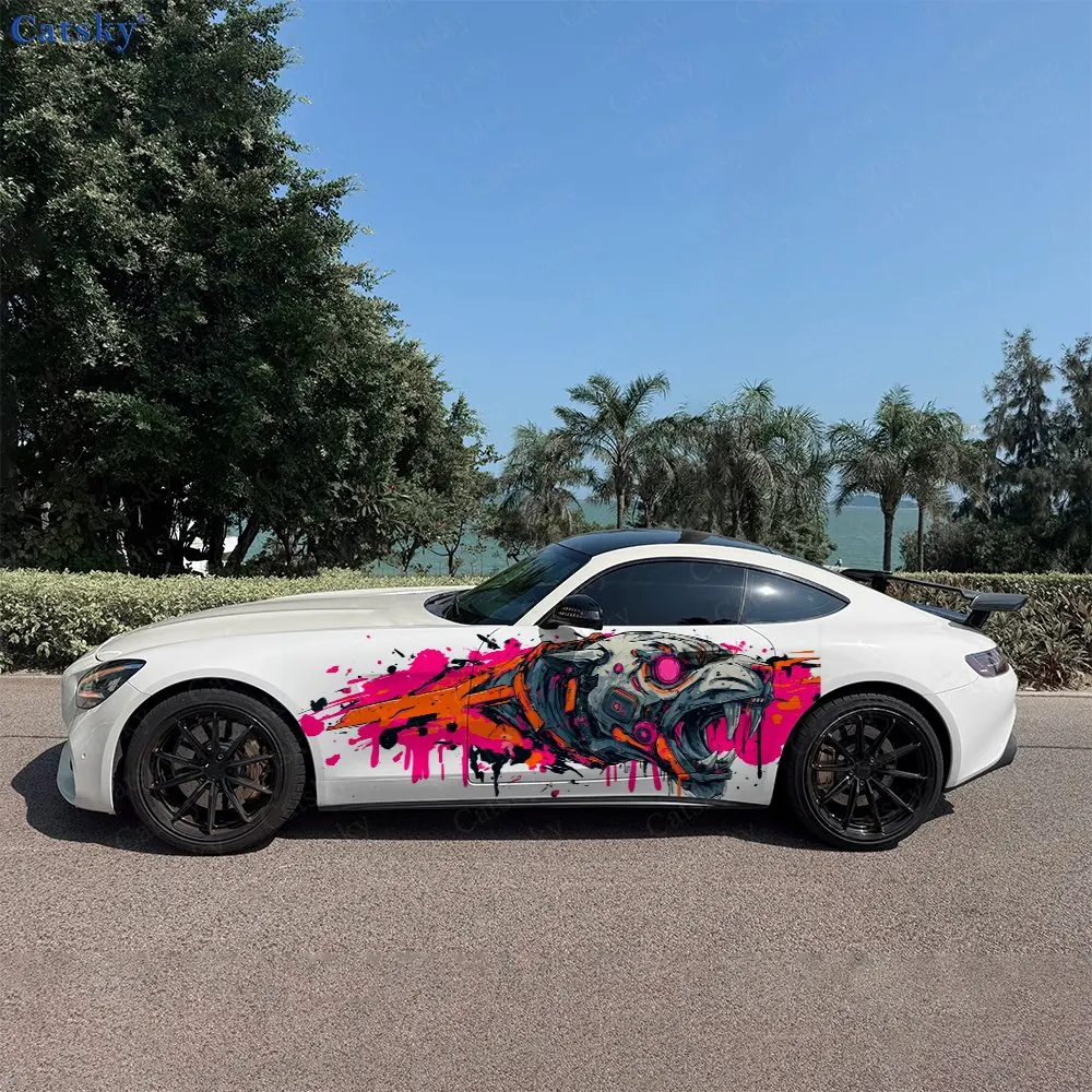 2pcs Mechanical Tiger Car Sticker Full Body Decal Decoration Scratches Protect Car Sticker Waterproof Car Vinyl Wraps