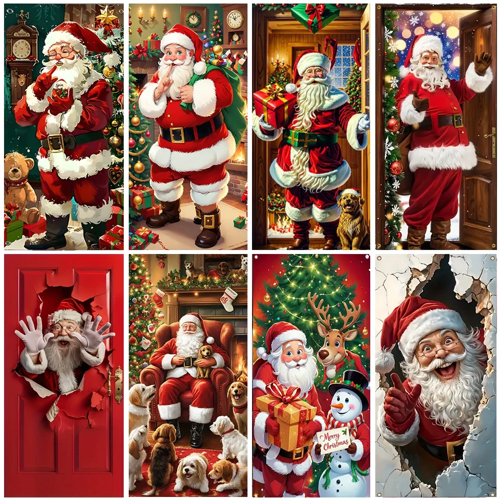 عيد الميلاد روح الدعابة سانتا كلوز والأيائل الباب راية زينة الحفلات داخلي في الهواء الطلق شرفة غطاء الباب لوازم هدايا احتفالية #1