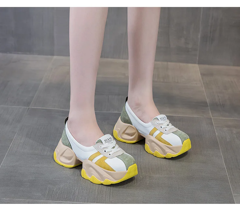 Women Sneakers Spring New Chunky Platform Casual Female Shallow Mouth Single Shoes Ladies Small White Shoes Increase Height By 6