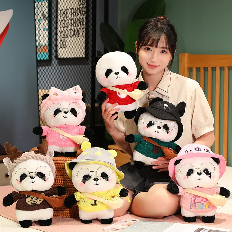 

28cm Cute Panda Plush Toy Kawaii Stuffed Animals Pandas Wearing Sweater Hat Bag Glasses Plushies Doll Anime Soft Kids Babys Toys