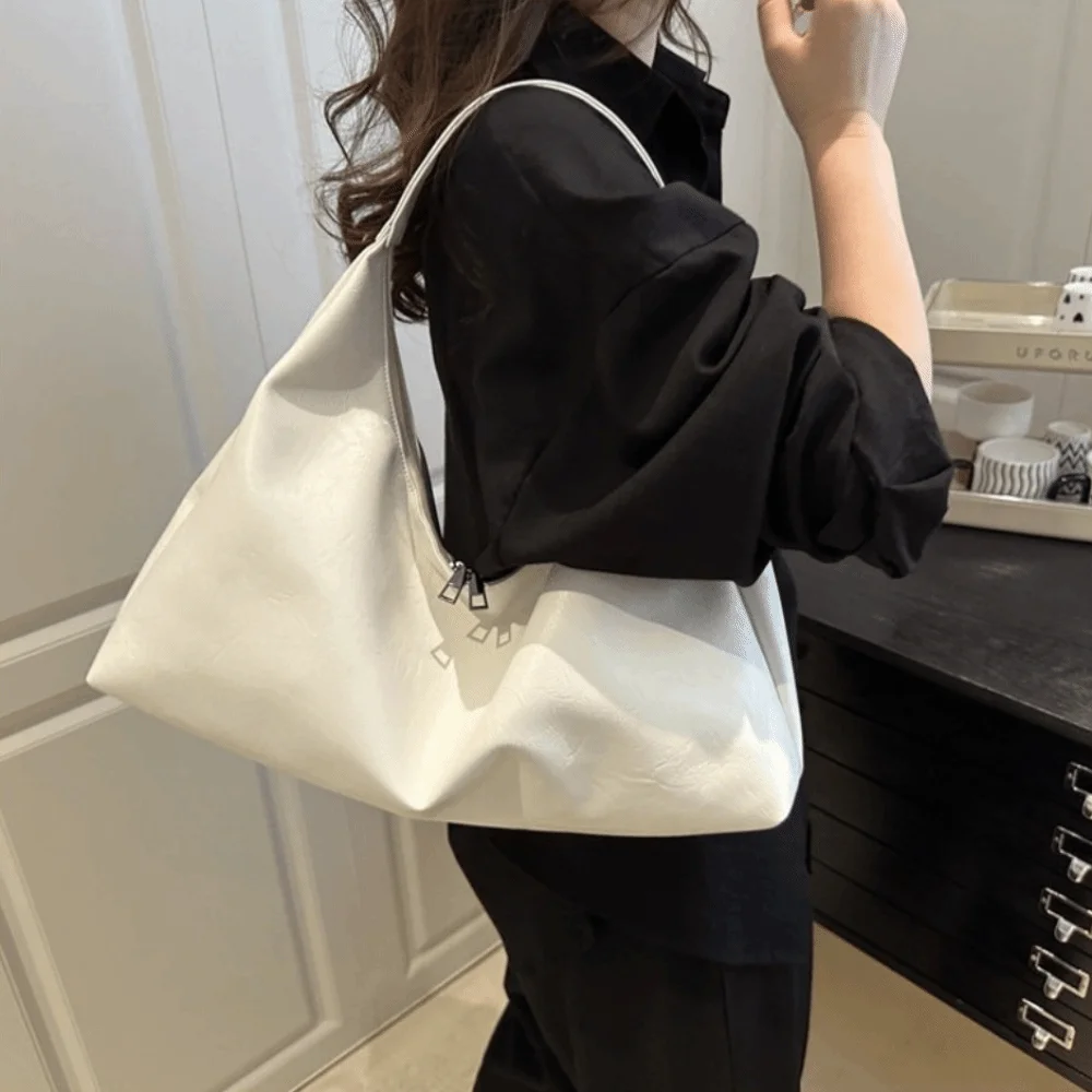 

Solid Color Big Large Shoulder Bag Vintage Y2k Soft Leather Tote Bag Leisure Cuasal Women's Armpit Bag Commuting