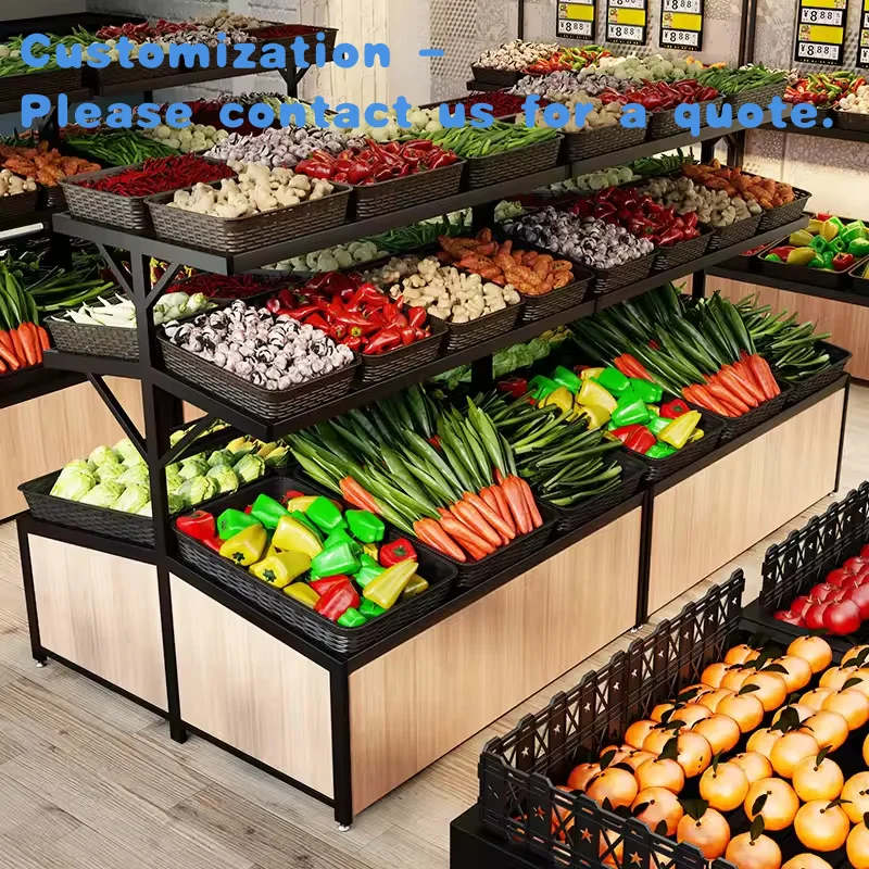 custom.Double-sided Groceries Food Fruit Shop Fruits and Vegetables Display Rack Iron Shelves