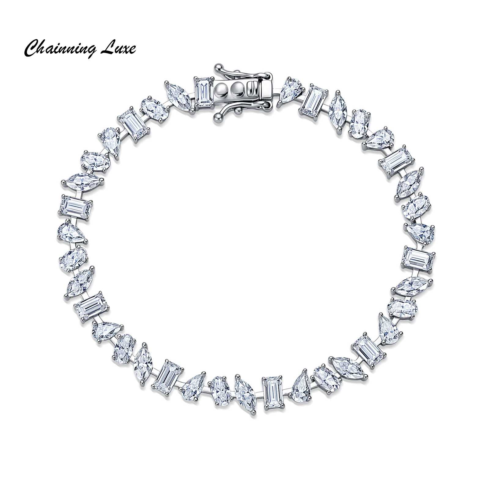 Chainning Luxe 2026 S925 Sterling Silver Full Fancy Moissanite Tennis Bracelet Passed Diamond Tester For Women Wedding Gifts