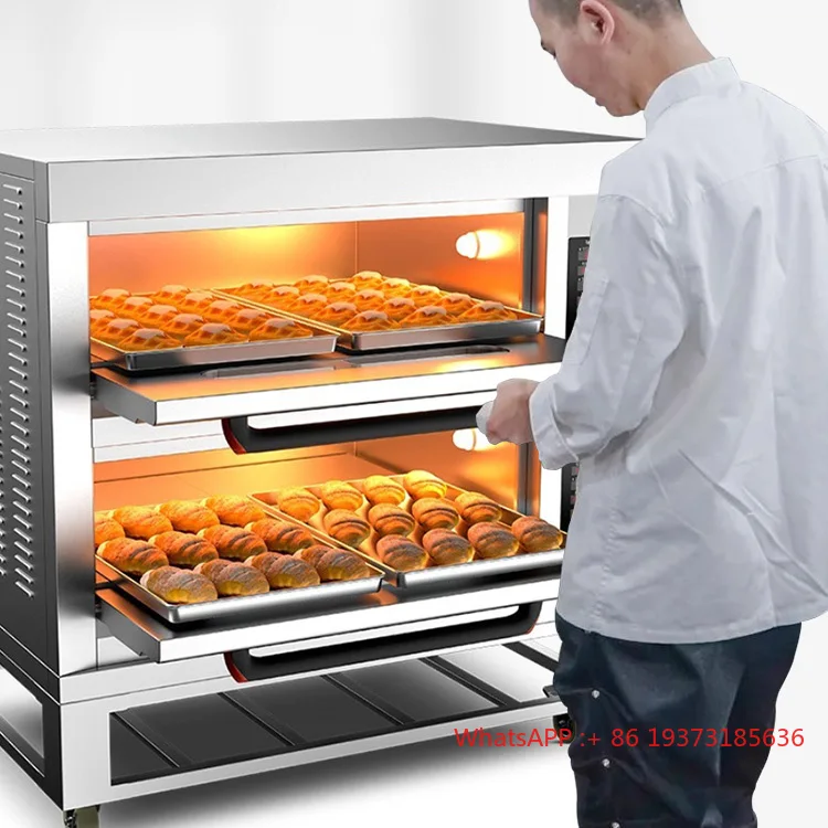 Horno comercial de 2 cubiertas y 4 bandejas, horno de Gas para panadería, máquina para hacer pan, Pizza, pan, pastel, equipo de panadería