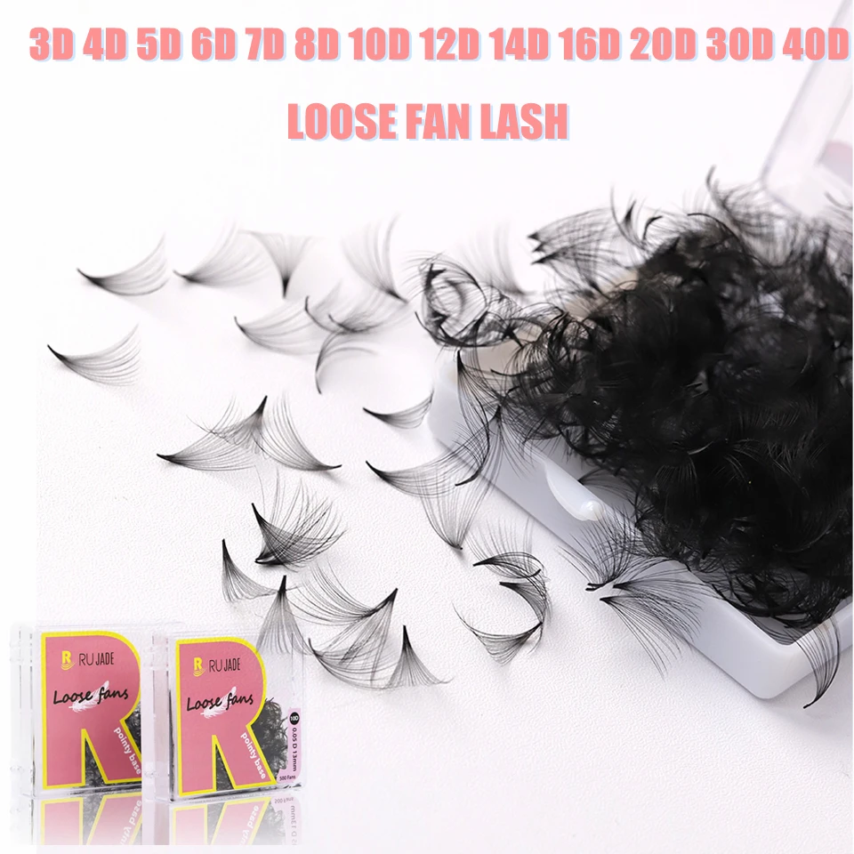 RUJADE Pointy Base Loose Premade Fans Eyelash 20D 30D 40D Sharp Stem Russian Volume Faux Mink Loose Lashes Fan 7-15mm Mix