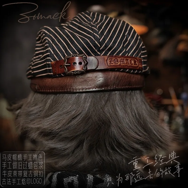 Cowboy beret guy retro hat striped horseskin girl