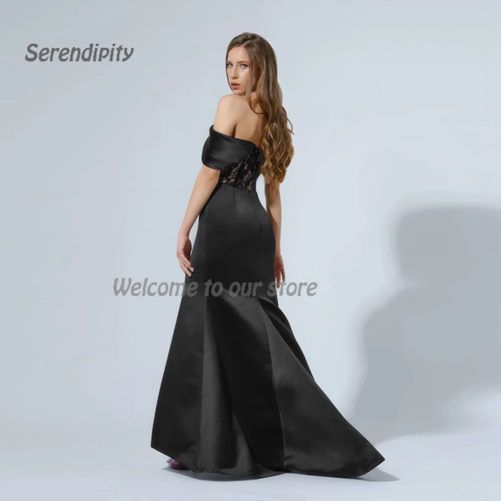 Serendipity-vestido de noche Sexy para mujer, elegante vestido de encaje con hombros descubiertos, color negro sirena, para fiesta de cóctel y graduación, 2024