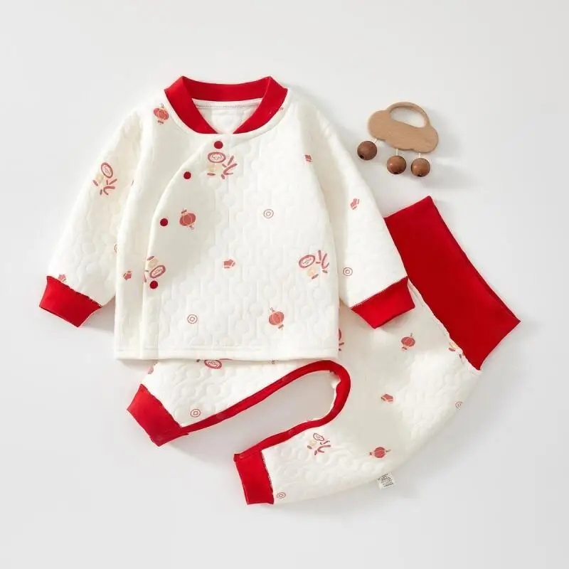 

Новинка 2025 года, комплект термоодежды для мальчиков и девочек на осень и зиму, защита живота с высокой талией, чистый хлопок, милый милый стиль, состоящий из двух предметов