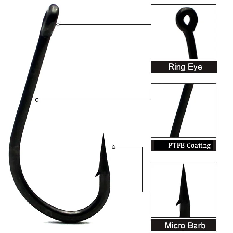 20PCS Coating High Carbon Stainless Steel Barbed Carp Fishing Hooks Pack with Retail Original Box Extra Strong Size 1 2 4