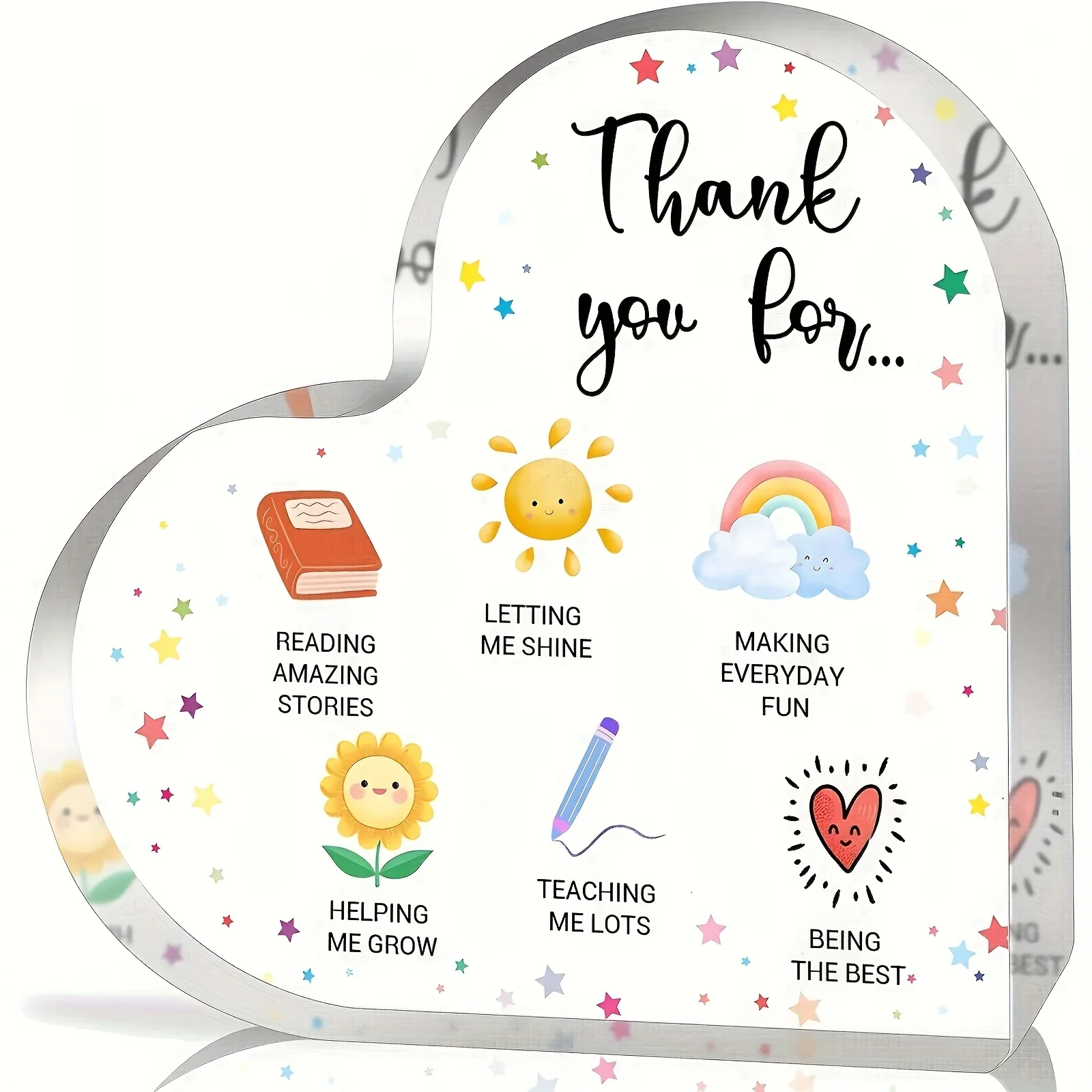 CIFBUY Acrylic Heart Decor Plaque Rainbow Star Illustration Encouragement Gift for Teacher Friends Mom Daughter Home Wall Decor