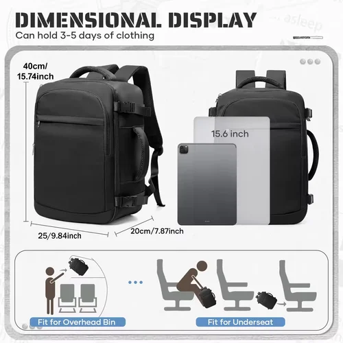 Imagen 2 del producto Mochila de Viaje para Cabina, Mochila para Hombre y Mujer con Bolsas de Vacío y Bomba, Mochila de Mano, Equipaje de Cabina Ryanair 40x20x25