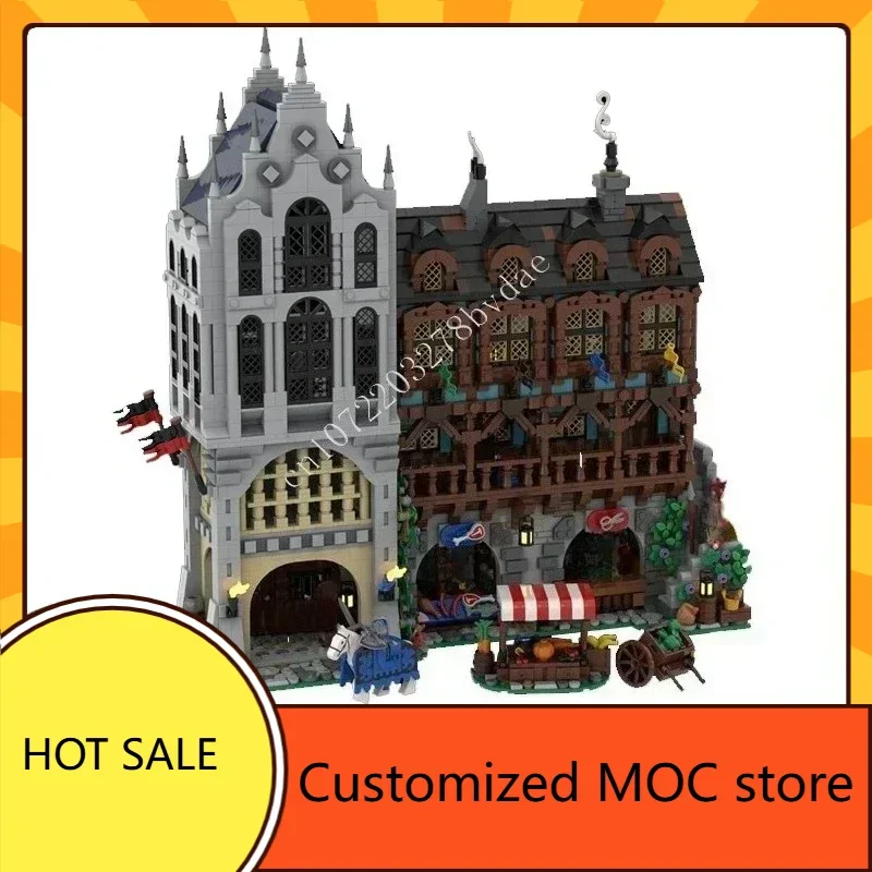 4136PCS MOC Middeleeuws Kasteel Puzzel Kerst DIY Assembly Set Speelgoed voor Kind Middeleeuwse Stad Vierkant Thema Verjaardag Kerstcadeau