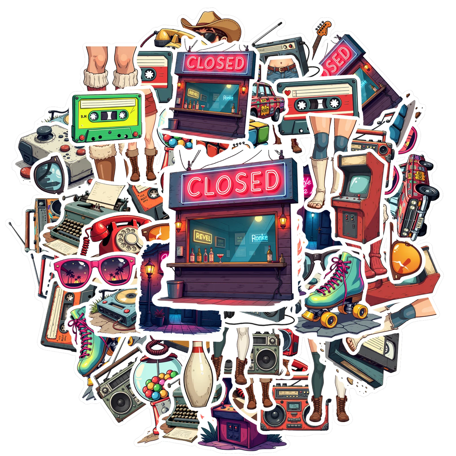 35 Stück-50 Stück Aufkleber Musik Retro Aufkleber Musik Aufkleber Briefpapier Aufkleber für Gitarre Notebook Kühlschrank