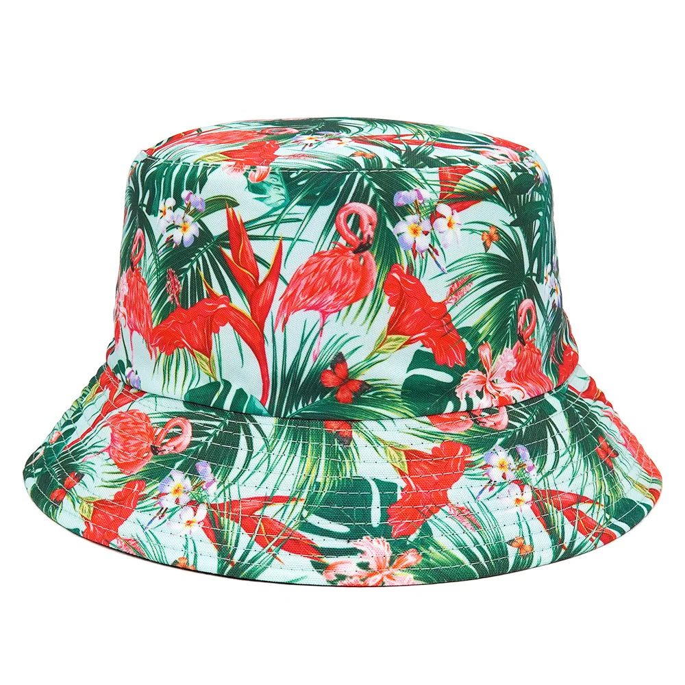 2024 Spring/Summer Coconut Tree Print Hat Holiday Sun-proof Bucket Hat Unisex Reversible Leisure Fisherman Cap