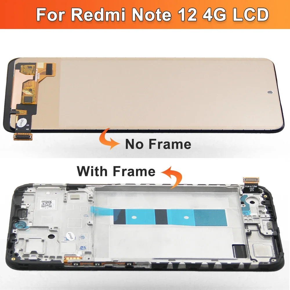 Super AMOLED Screen For Xiaomi Redmi Note 12 4G Lcd Display Touch Screen with Frame Assembly for Redmi Note 12 4G 23021RAAEG LCD