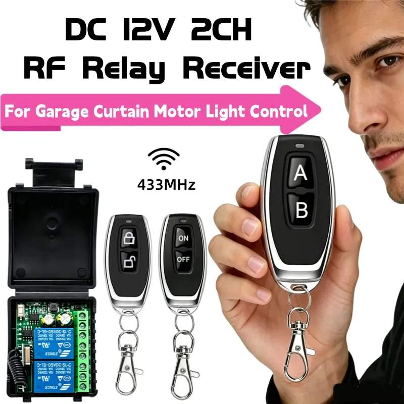 433 MHz RF Remote Control Receiver 2CH Relay Universal DC 6-30V for Garage Door Light LED Fan Motor Signal Transmission