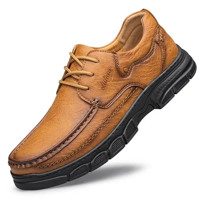 Zapatos de hombre hechos a mano con parte inferior gruesa, zapatos de cuero informales transpirables, calzado de ocio cómodo cosido clásico