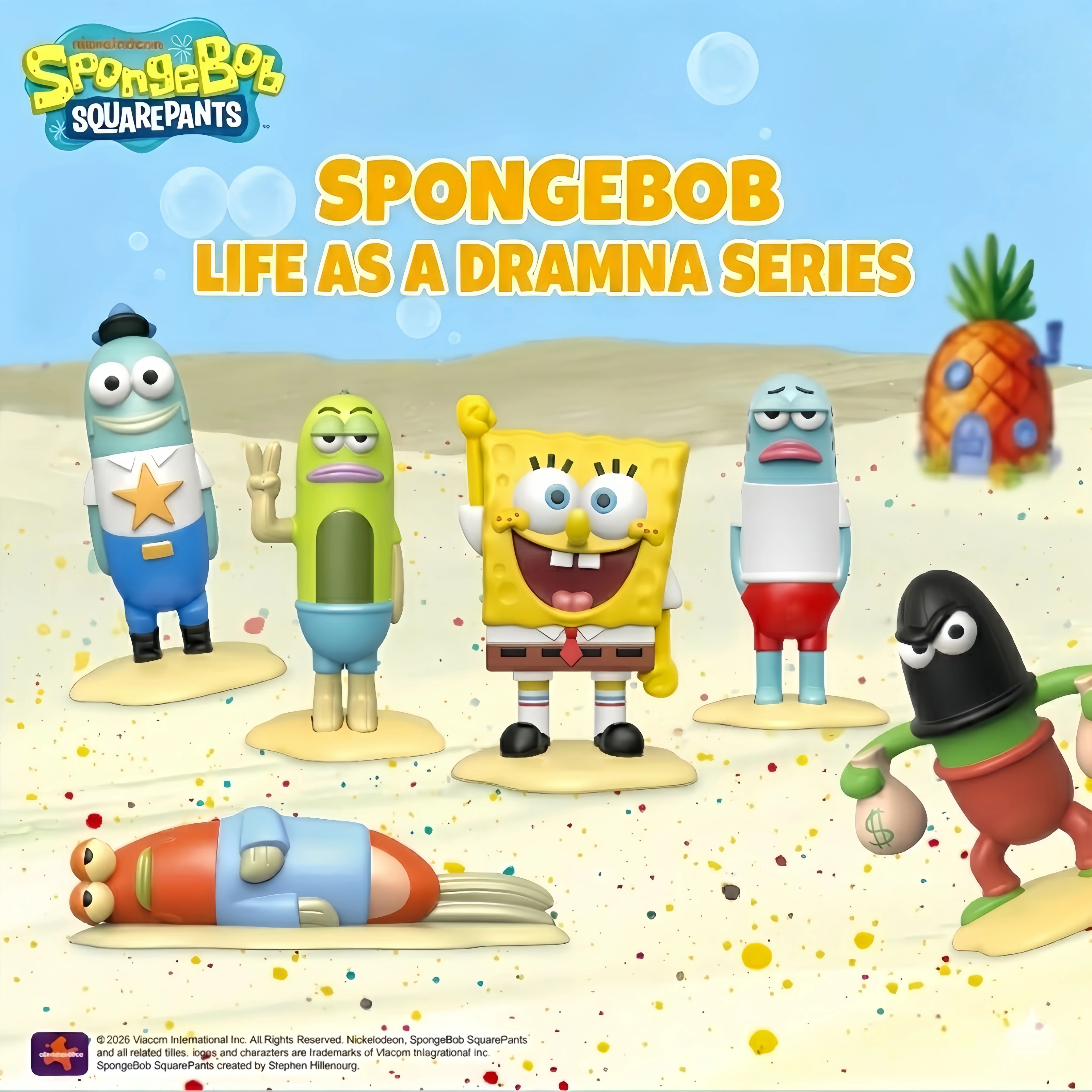 1PC Alloy SpongeBob SquarePants Blind Box Toy Fish Life Series Stress Relief Fish Tank On-Board Ornament Trendy Holiday Gift