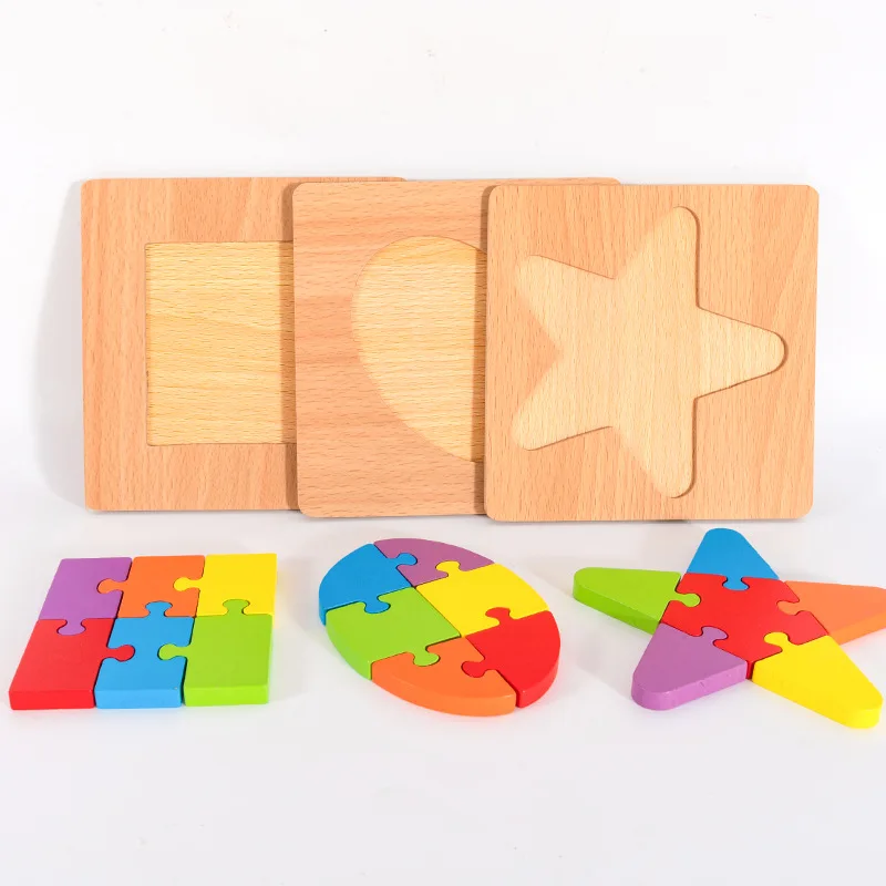 High Quality Wooden Geometric Shapes Early Cognition Puzzles Board Math Game Montessori Baby Learning Educational For Kids Toys