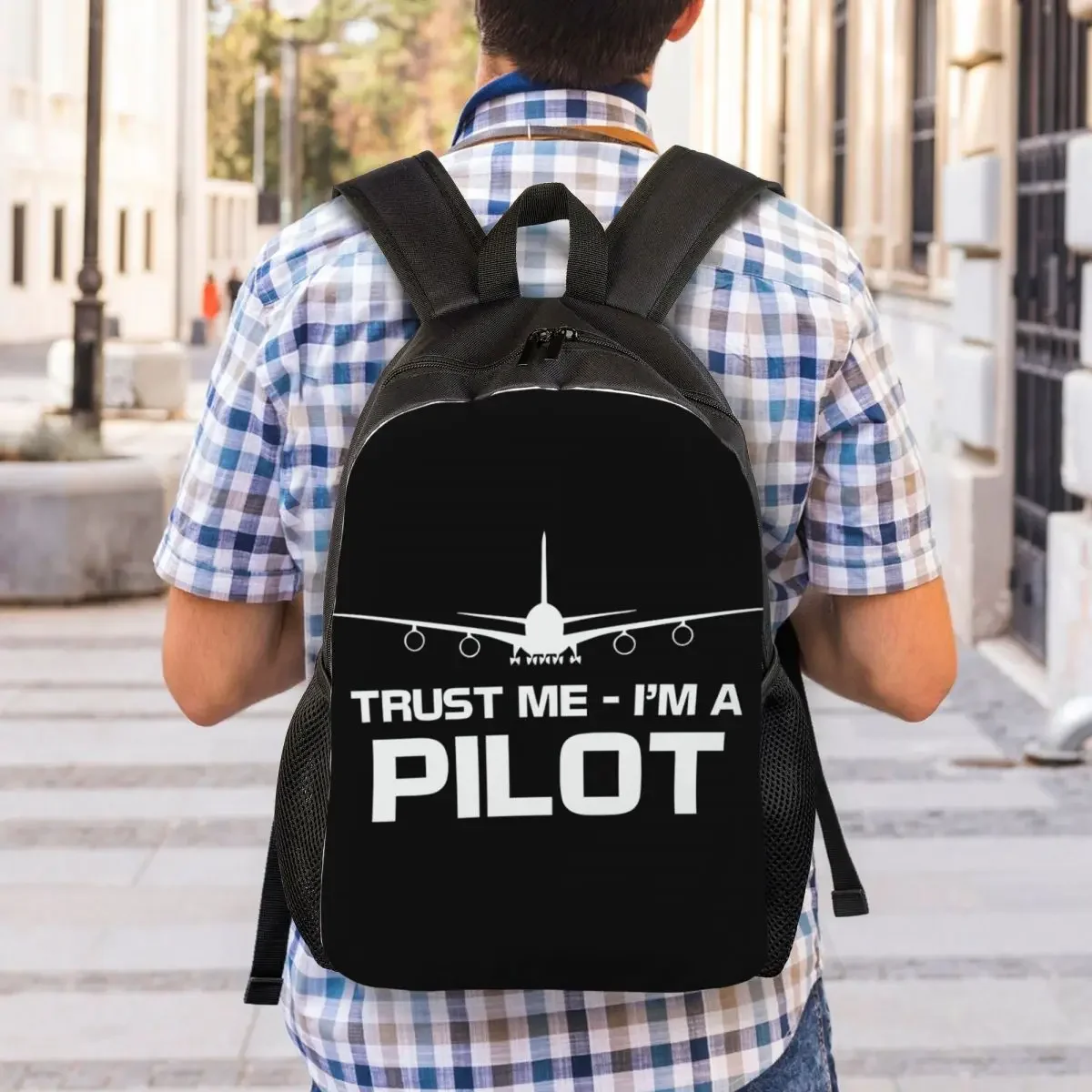 Trust Me IM A Pilot Plecak na laptopa Kobiety Mężczyźni Podstawowa torba na książki dla uczniów szkół Latający samolot Lotniczy torba na prezenty