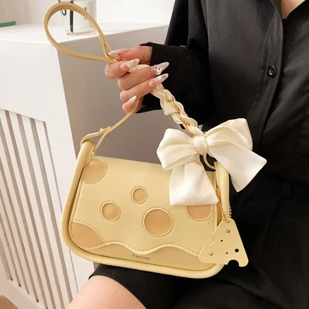 Cartoon PU Leather Shoulder Bag Bowknot Reusable Hand Bag Underarm Bag