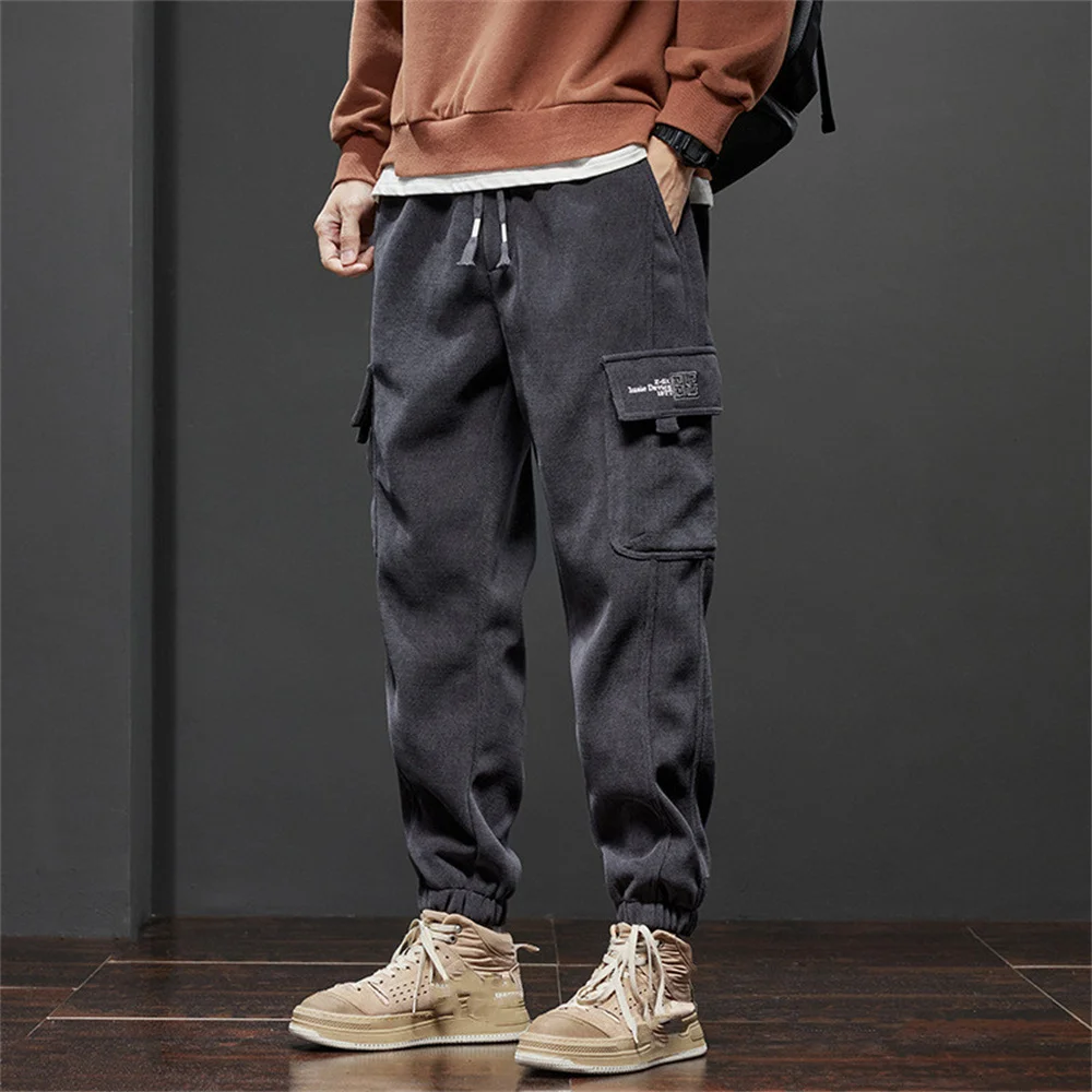 Corduroy Baggy Joggers masculinos, calça folgada masculina, calça com cordão, de velo quente, grossa, calça casual, streetwear, inverno, novo