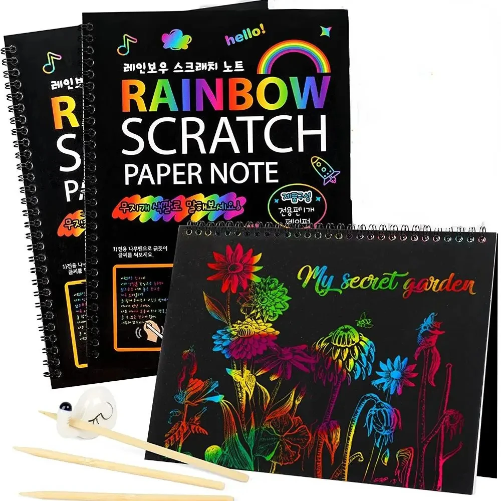 Set kertas goresan ajaib pelangi untuk anak-anak, mainan edukasi Montessori buku grafiti DIY