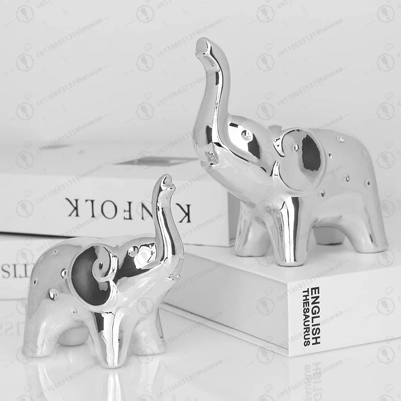 

Ceramic Crafts, Modern Style Home Decoration Figurines, A Pair of Silver-plated Elephant Statues