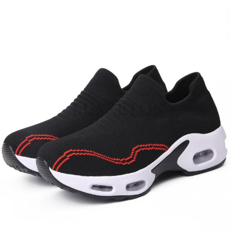 Mesh Heel Breathable Full Palm Air Cushion Elastic Sock Shoes Comfortable Casual Fashionable Versatile Outdoor Sports Shoes