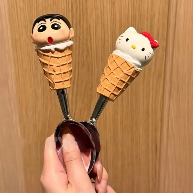

Sweet Hello Kitty Anime Kawaii Sanrio Ins Fashion Household Spoon Cute Cartoon Kt Cat Children Ice Cream Spoon Gifts Toys
