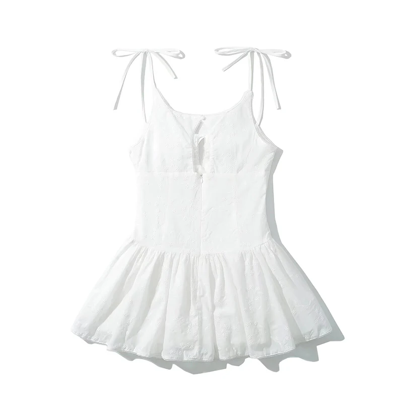 YENKYE Floral Embroidery White Sling Mini Dress Sexy Women Low Waist Backless  Night Out Party Short Dresses Summer Robe