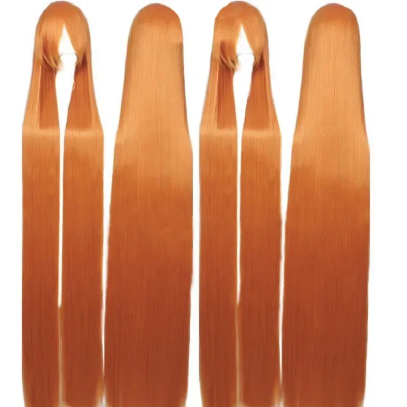 

150CM Long Orange Straight Wigs women Heat Resistant Synthetic Hair anime Cosplay Wig