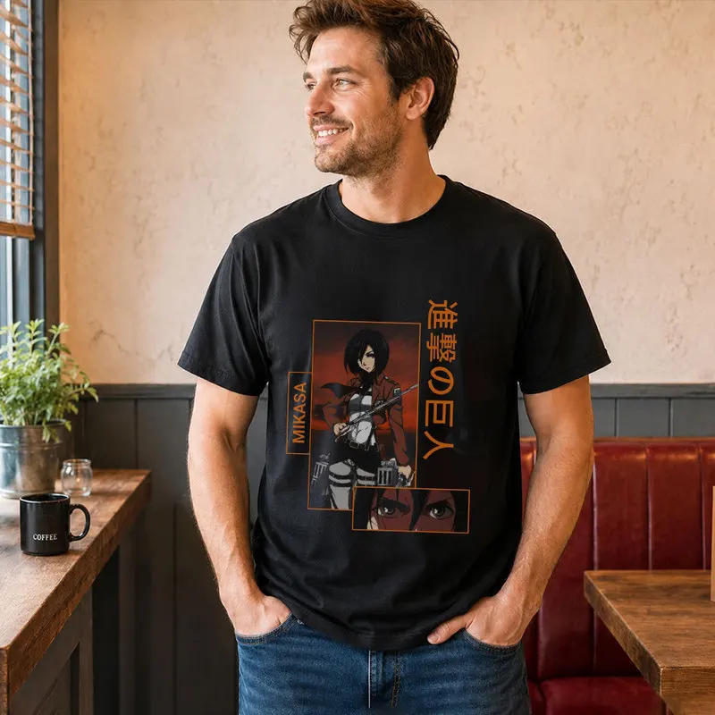 Mikasa Ackerman Attack on Titan Anime T Shirt, 0809 Manga Casual Streetwear, Unisex Short Sleeve Graphic Tee for Fans
