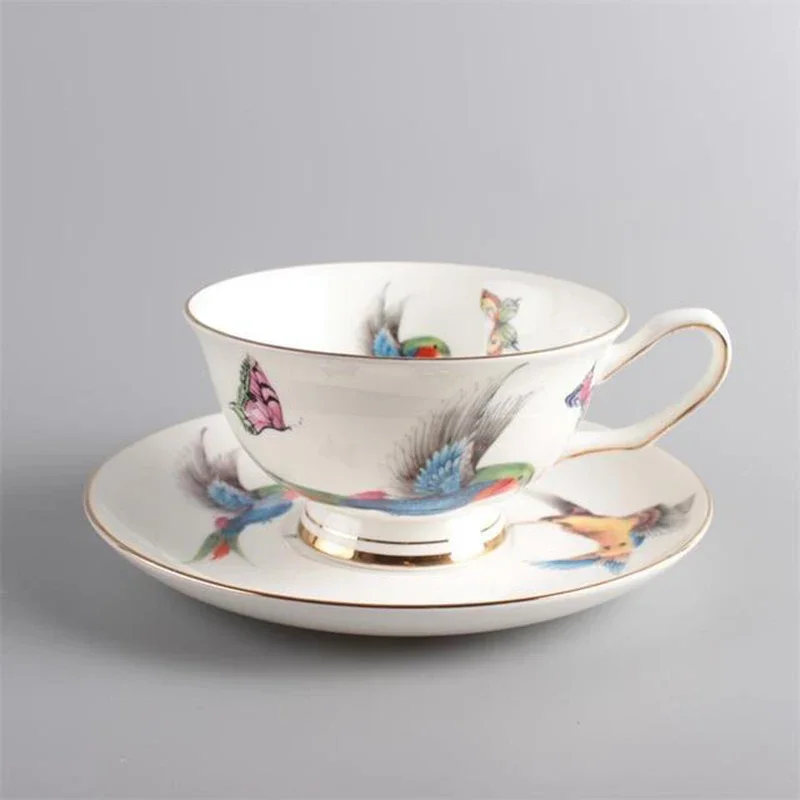 European Style Flower & Bird Design Coffee Cup & Saucer Set Ceramic Phnom Penh Tea Cup Beautiful Butterfly Cafe Accessories